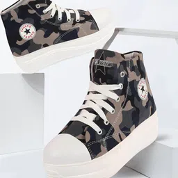 FAUSTO Women Camouflage Printed Canvas Round Toe Lightweight Sneakers-image-57