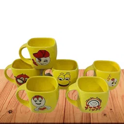 Love Unlimited Yellow & Red 6 Pieces Smiley Printed Ceramic Glossy Cups - 125 ML Each-image-5