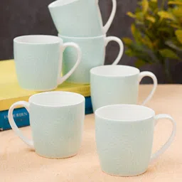 JCPL White & Blue Printed 6 Pieces Ceramic Glossy Tea Cups 200 ml Each-picture-11
