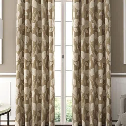 GM Beige & Cream-Coloured Set of 2 Floral Room Darkening Door Curtains image 1