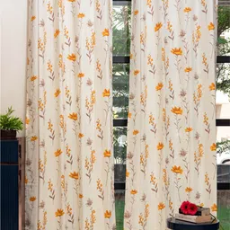 URBAN SPACE White & Yellow 2 Pieces Floral Printed Door Curtains-image-57