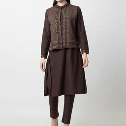 KEIKO Floral Acrylic Regular Kurta With Trousers & Nehru jacket-picture-28