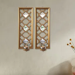 Art Street Set Of 2 Gold-Toned Hanging Tea Light Candle Holder With Glass Stand-image-11