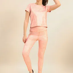 Bannos Swagger Peach Tie and Dye Printed Round Neck T-shirt & Tight image 2