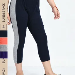 IndiWeaves Girls Pack Of 4 Pure Cotton Capris-image-78