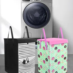 prettykrafts Set Of 2 Printed Foldable Laundry Bag With Lid & Handle image 1