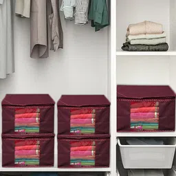 Kuber Industries Maroon 6 Pieces Non Woven Fabric Saree Organizers image 1