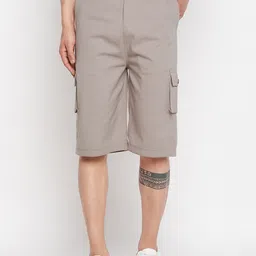 Hypernation Men High-Rise Pure Cotton Cargo Shorts-image-0