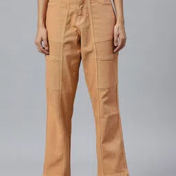 CEFALU Women Relaxed Straight Leg High-Rise Wrinkle Free Cargos Trousers-image-52