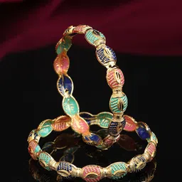 Yellow Chimes Set Of 2 Gold-Plated Green & Pink Meenakari Bangles-picture-23