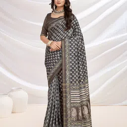 Mitera Ajrak Printed Block Pashmina Saree-image-80