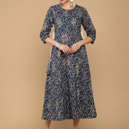 Soch Navy Blue Ethnic Motifs Ethnic A-Line Midi Dress-image-57