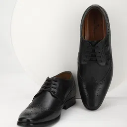 Louis Philippe Men Black Solid Formal Leather Derbys-image-75