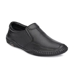 Mactree Men Black Solid Leather Formal Slip-ons image 3