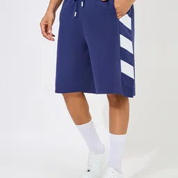 Styli Men Block Striped Cotton Oversized Terry Shorts-image-10