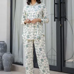 Divena Floral Printed Long Cuffed Sleeves Shirt With Trousers-image-94