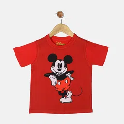 YK Disney Boys Red Mickey Mouse Printed Round Neck T-shirt-picture-36