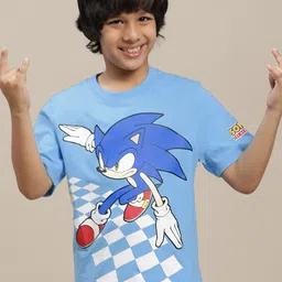 Kids Ville Boys Sonic Modern Printed Pure Cotton Round Neck Tshirt image 1