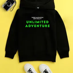 NUSYL Unisex Kids Black Printed Hooded Sweatshirt-image-80