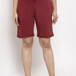 DOOR74 Women Maroon Loose Fit Mid-Rise Sports Shorts-image-6