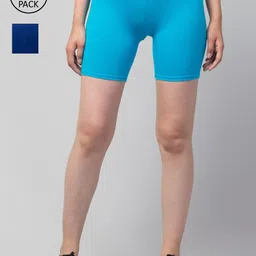 Apraa & Parma Women Blue Pack Of 2 Slim Fit Cycling Pure Cotton Sports Shorts-picture-19