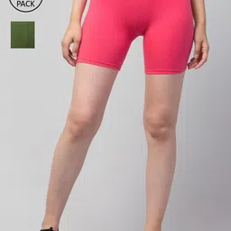 Apraa & Parma Pack Of 2 Women Slim Fit Cotton Cycling Sports Shorts-image-28