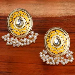 OOMPH Oval Kundan Studded Drop Earrings-picture-36