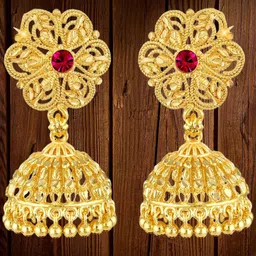 Vighnaharta Gold-Plated Cubic Zirconia Dome-Shaped Jhumkas Earrings image 1