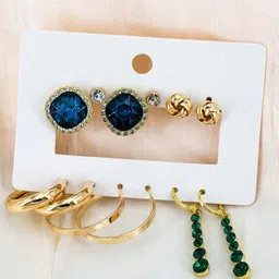 KRYSTALZ Set Of 6 Gold-Plated Teardrop Shaped Studs & Earrings-picture-22
