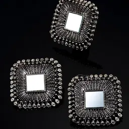 Arrabi Silver-Toned Square Shaped Studs Earrings set with a Ring-picture-21