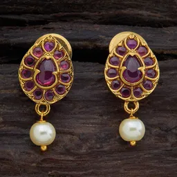 Kushal's Fashion Jewellery Gold-Plated Ruby-Studded Teardrop Shaped Drop Earrings-picture-23