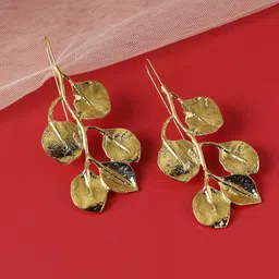 SOHI Gold-Plated Leaf Shaped Drop Earrings-image-92