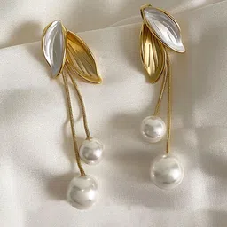Krelin Gold-Plated Leaf Shaped Drop Earrings-image-99