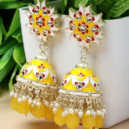 Kennice Gold-Plated Dome Shaped Kundan-Pearls studded Jhumkas-picture-27