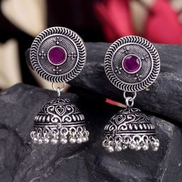 Saraf RS Jewellery Silver-Toned & Pink Dome Shaped Jhumkas-picture-41