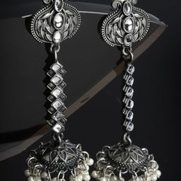 PANASH Silver-Plated Dome Shaped Jhumkas Earrings-picture-4