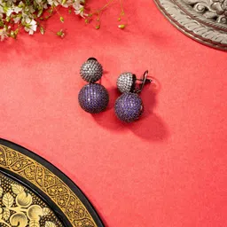 Niscka Rhodium-Plated American Diamond Studded Diamond Shaped Jhumkas Earrings image 1