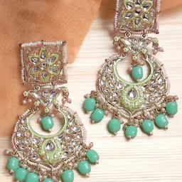 Anouk Gold-Toned Kundan Studded Pearls Beaded Contemporary Drop Earrings-image-90