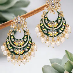 Anouk Gold-Toned Kundan-Studded & Beaded Floral Chandbalis-picture-10
