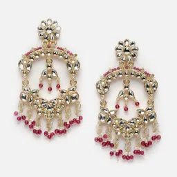 Anouk Gold-Plated Kundan-Studded & Pearls Beaded Chandelier Drop Earrings-picture-14
