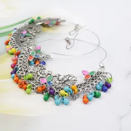 VAGHBHATT Silver Plated Peacock Shaped Drop Earrings-image-0