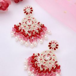 Yellow Chimes Gold-Plated Kundan Studded Chandbalis Earrings-picture-34