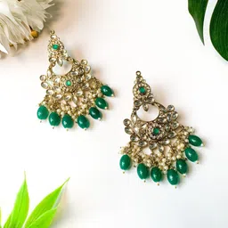 I Jewels Gold-Plated Kundan Contemporary Chandbalis-image-44
