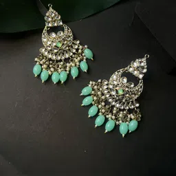 I Jewels Gold-Plated Kundan Studded & Beaded Contemporary Chandbalis-picture-39