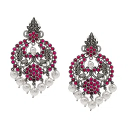 Shining Jewel - By Shivansh Silver-Plated Artificial Stones and Beads Chandbalis-picture-24