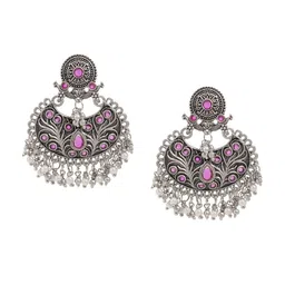 Shining Jewel - By Shivansh Silver-Plated Cubic Zirconia-Studded & Beaded Chandbalis-picture-17