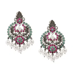 Shining Jewel - By Shivansh Silver-Plated Contemporary Shaped Cubic Zirconia Drop Earrings-picture-30