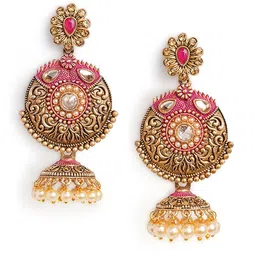 Anouk Gold-Toned & Red Gold-Plated Classic Jhumkas image 5