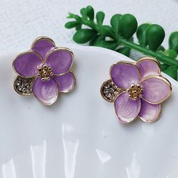 VAGHBHATT Rhodium-Plated Stainless Steel Rhinestone New Drop Oil Camelia Floral Studs-picture-5