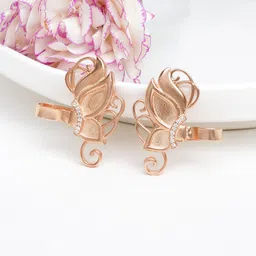 JOKER & WITCH Rose Gold Plated Stone Studded Floral Ear Cuffs-picture-18